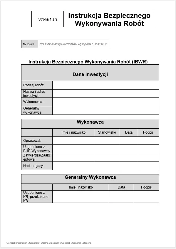 Wzór instrukcji bezpiecznego wykonywania robót